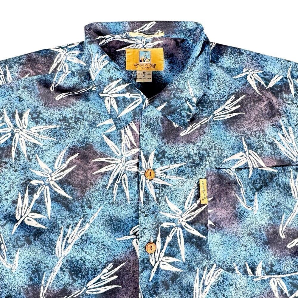 Coconut Pier Sz XL Hawaiian Shirt Bamboo Print Button Up Island 100% Microfiber